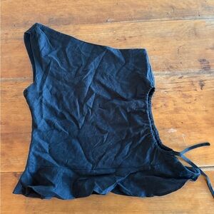 Black One-Shoulder Ruffle Crop Top